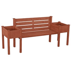 Pemberly Row Wood Planter Bench with Slanted Back Rest in Medium Brown