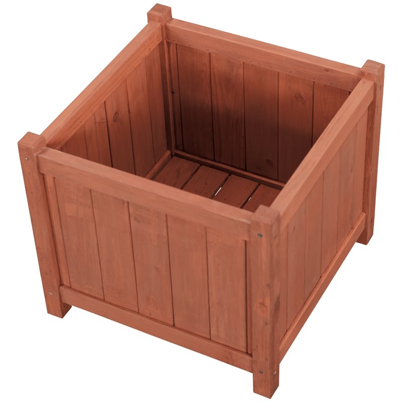 Pemberly Row Contemporary Square Wood Patio Planter Box in Medium Brown
