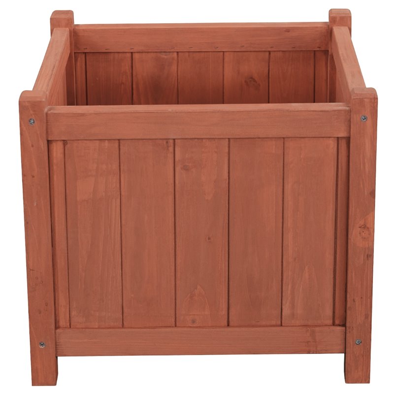 Pemberly Row Contemporary Square Wood Patio Planter Box in Medium Brown