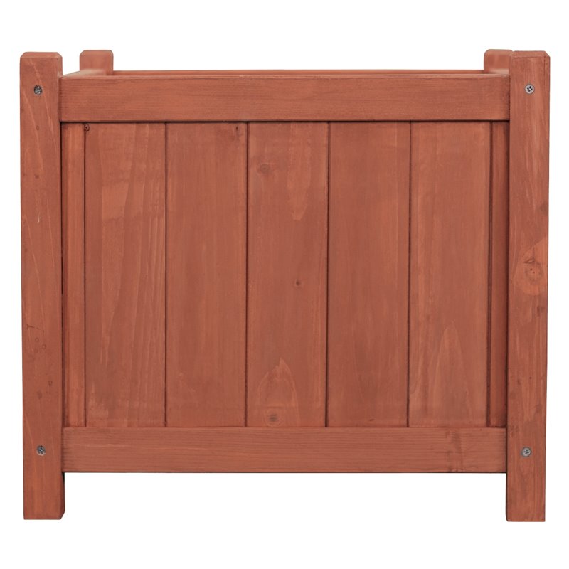 Pemberly Row Contemporary Square Wood Patio Planter Box in Medium Brown