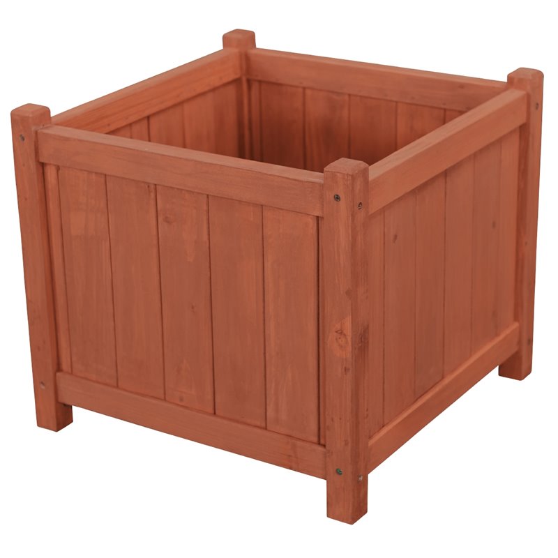 Pemberly Row Contemporary Square Wood Patio Planter Box in Medium Brown