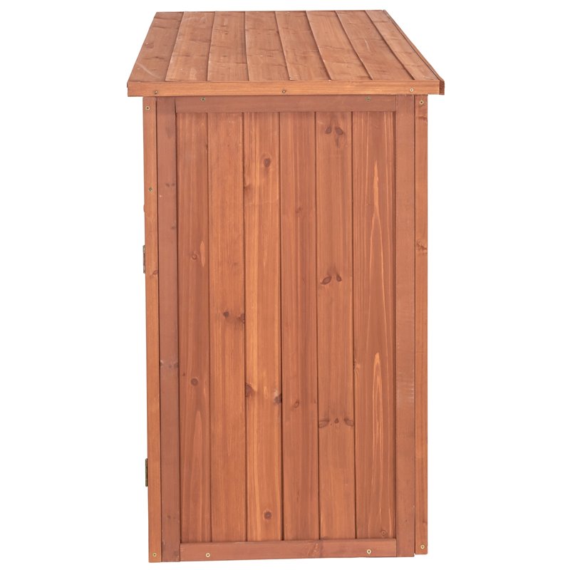 Pemberly Row Wood Short Display and Hideaway Storage Cabinet in Medium Brown