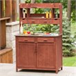 Pemberly Row Outdoor Wood Kitchen Prep Station in Medium Brown