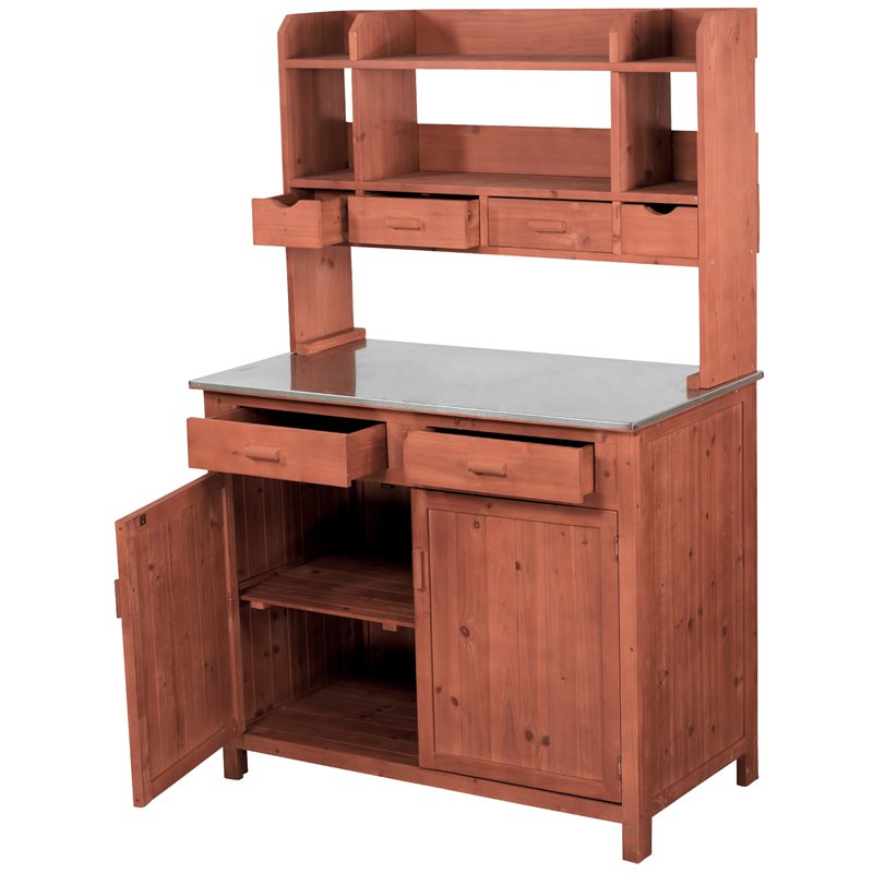 Pemberly Row Outdoor Wood Kitchen Prep Station in Medium Brown