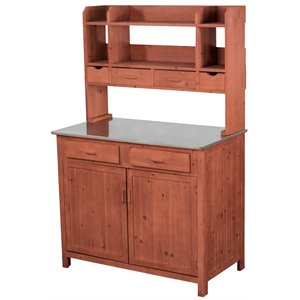Pemberly Row Outdoor Wood Kitchen Prep Station in Medium Brown
