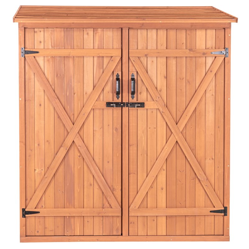Pemberly Row 2-Adjustable Shelves Medium Wood Storage Shed in Brown