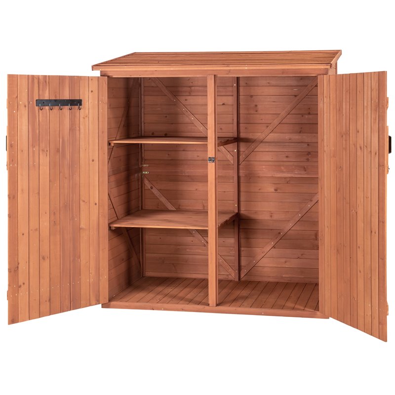 Pemberly Row 2-Adjustable Shelves Medium Wood Storage Shed in Brown