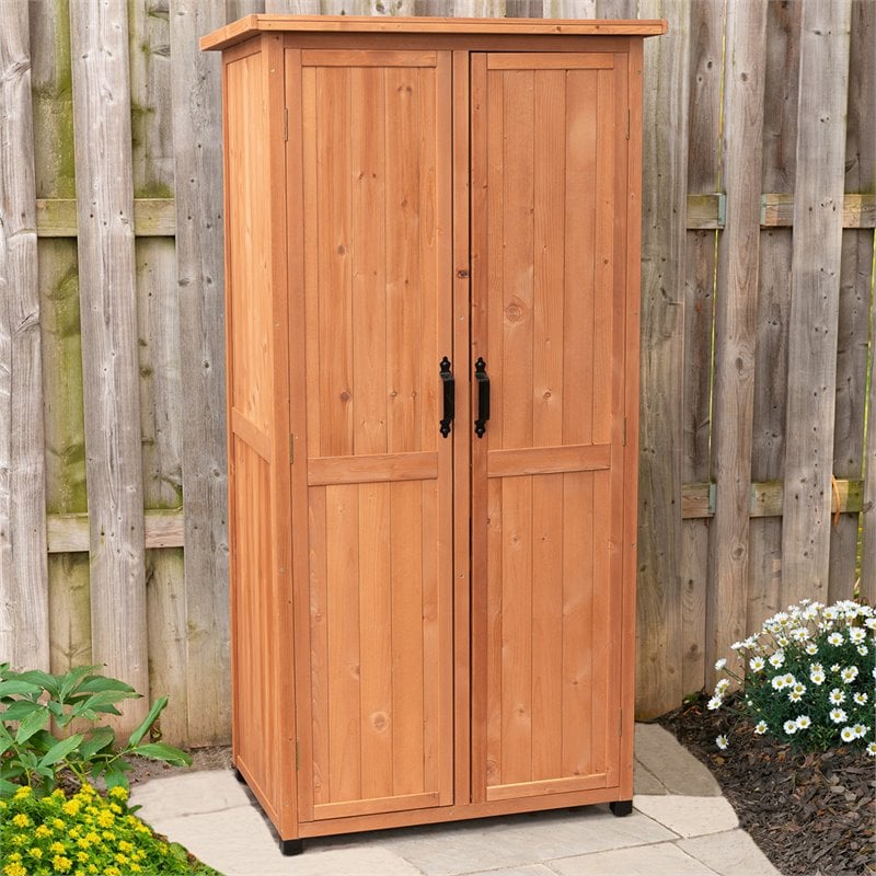 Pemberly Row Farmhouse Wood Vertical Storage Shed in Medium Brown