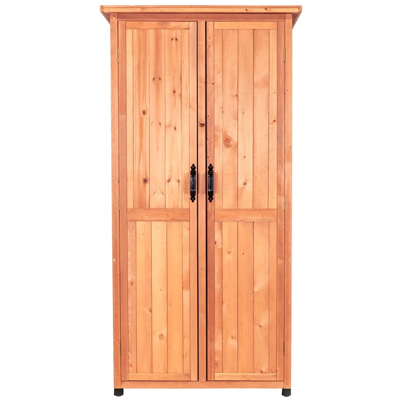 Pemberly Row Farmhouse Wood Vertical Storage Shed in Medium Brown