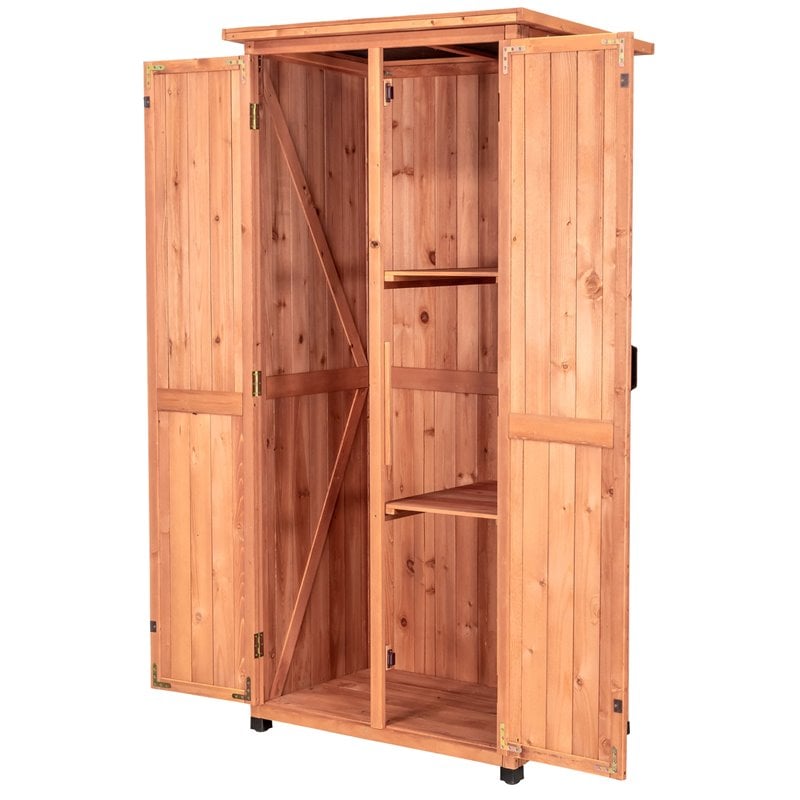 Pemberly Row Farmhouse Wood Vertical Storage Shed in Medium Brown