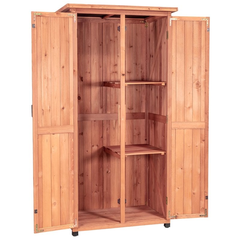 Pemberly Row Farmhouse Wood Vertical Storage Shed in Medium Brown