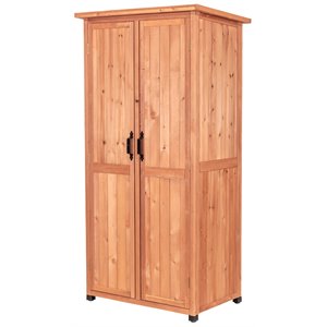 Pemberly Row Farmhouse Wood Vertical Storage Shed in Medium Brown