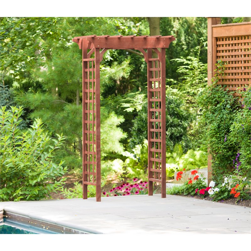 Pemberly Row Wood Double Lattice Panels Arbor in Medium Brown