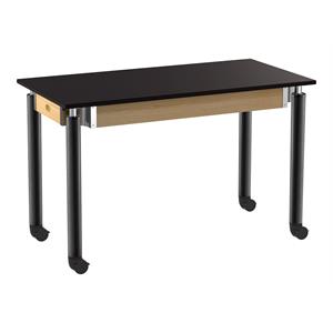 Pemberly Row 48&quot Metal Science Lab Table with Chem-Res Top in Black