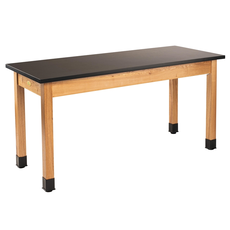 Pemberly Row Adjustable Glides Wood Science Lab Table w/ HPL Top in Black