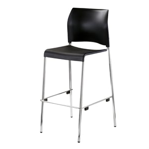 Pemberly Row 31&quot 4-leg Modern Plastic Bar Stool in Black/Chrome