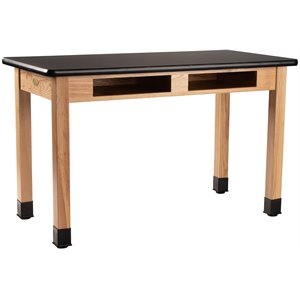 Pemberly Row 30x60&quot Wood Science Lab Table with Book Compartments in Black