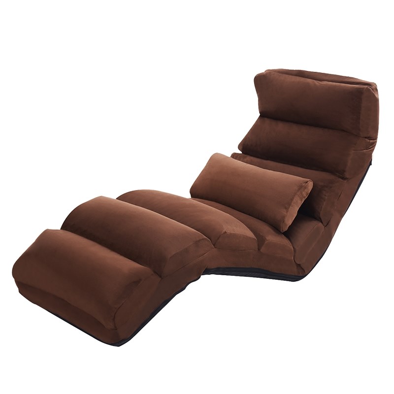 Pemberly Row Contemporary Suede Folding Lazy Sofa Chair with Pillow in Coffee