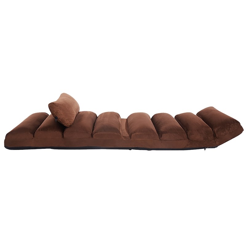 Pemberly Row Contemporary Suede Folding Lazy Sofa Chair with Pillow in Coffee