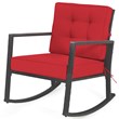Pemberly Row 2 Pieces Rattan Outdoor Patio Rocking Chair with Cushion in Red