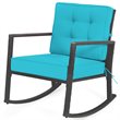 Pemberly Row 2 Pcs Rattan Outdoor Patio Rocking Chair with Cushion in Turquoise