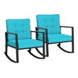Pemberly Row 2 Pcs Rattan Outdoor Patio Rocking Chair with Cushion in Turquoise