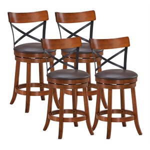 Pemberly Row 25&quot Contemporary Rubber Wood Swivel Bar Stools in Walnut (Set of 4)