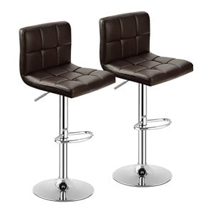 Pemberly Row 34.5&quot PU Leather and Steel Swivel Bar Stools in Brown (Set of 2)