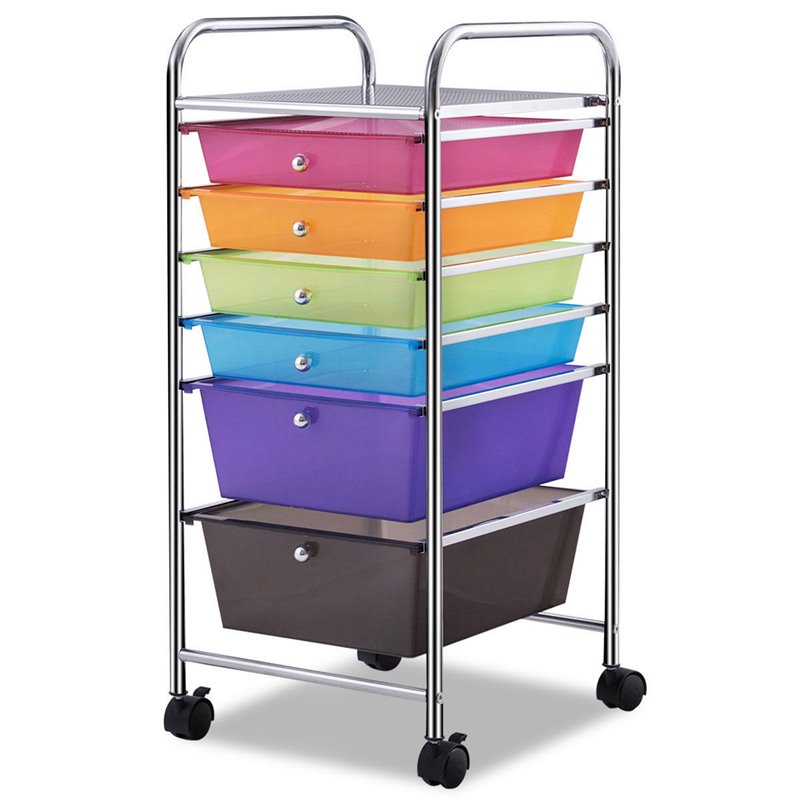 Pemberly Row Scrapbook Paper Rolling Storage Cart with 6 Drawers in Gray