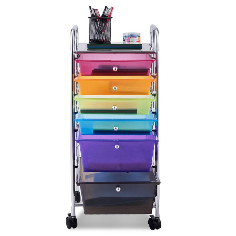 Pemberly Row Scrapbook Paper Rolling Storage Cart with 6 Drawers in Gray