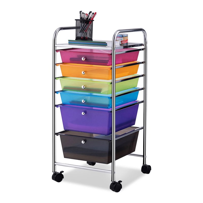 Pemberly Row Scrapbook Paper Rolling Storage Cart with 6 Drawers in Gray