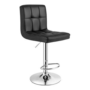 Pemberly Row 46&quot PU Leather and Steel Adjustable Armless Bar Stool in Black