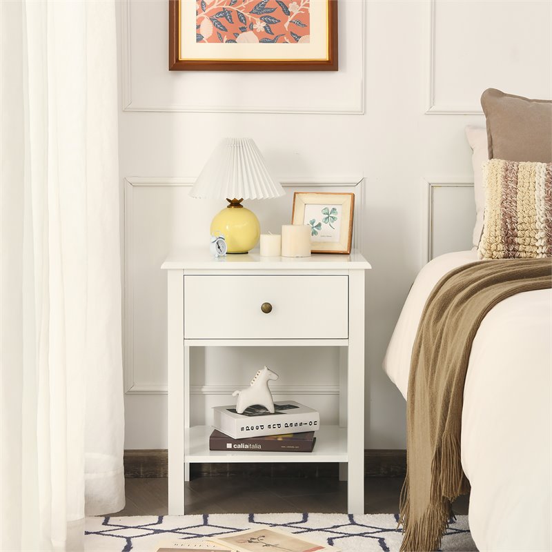 Pemberly Row Contemporary MDF Wood Nightstands in White (Set of 2)