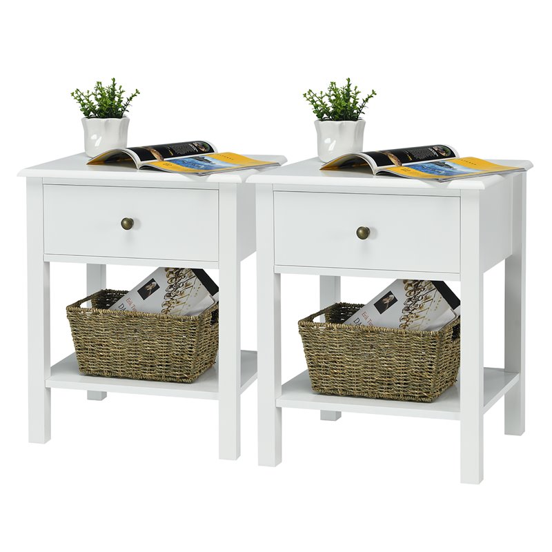Pemberly Row Contemporary MDF Wood Nightstands in White (Set of 2)