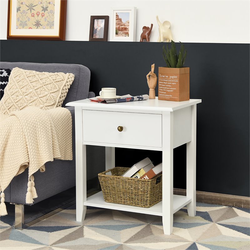 Pemberly Row Contemporary MDF Wood Nightstands in White (Set of 2)