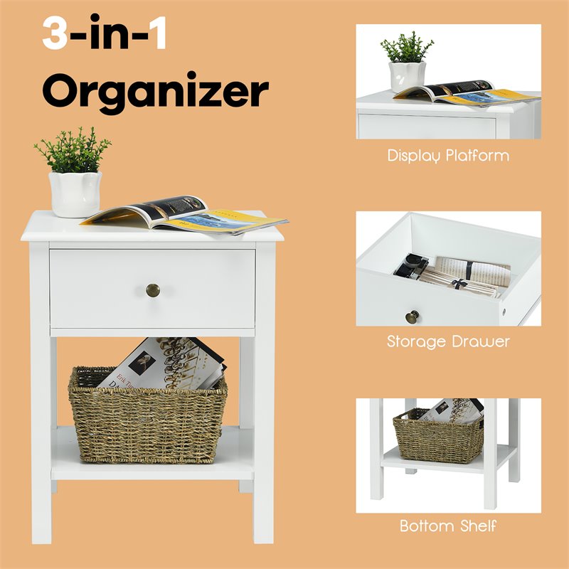 Pemberly Row Contemporary MDF Wood Nightstands in White (Set of 2)