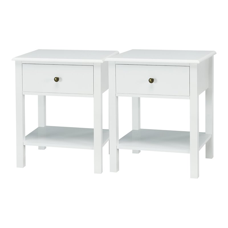 Pemberly Row Contemporary MDF Wood Nightstands in White (Set of 2)