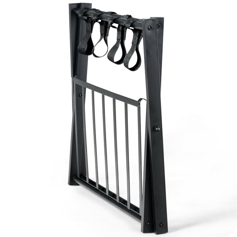 Pemberly Row Folding Luggage Rack w/ Shoe Storage Holder in Black (Set of 2)