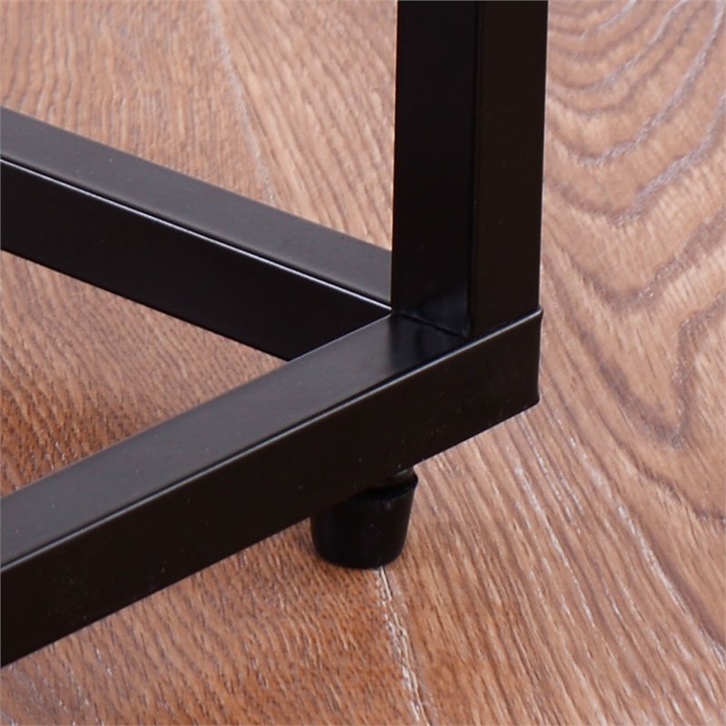 Pemberly Row Contemporary Glass and Steel Side End Table in Black (Set of 2)