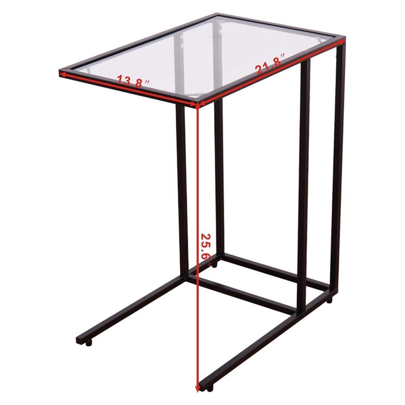 Pemberly Row Contemporary Glass and Steel Side End Table in Black (Set of 2)