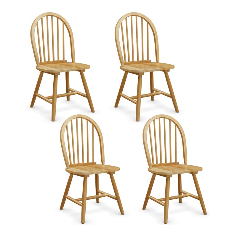 Pemberly Row Contemporary Wood Windsor Chairs in Natural (Set of 4)