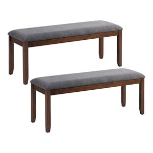 Pemberly Row Rubber Wood Upholstered Padded Dining Bench in Brown (Set of 2)