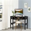 Pemberly Row Contemporary Pine and MDF Corner Computer Desk in Black