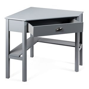 Pemberly Row Contemporary Pine and MDF Corner Computer Desk in Gray
