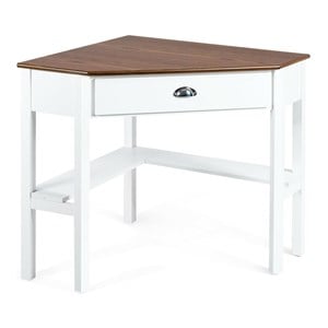 Pemberly Row Contemporary Pine and MDF Corner Computer Desk in Natural/White