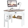Pemberly Row Contemporary Pine and MDF Corner Computer Desk in Natural/White