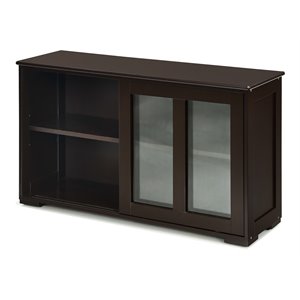 Pemberly Row MDF and Glass Kitchen Storage Cabinet with Sliding Door in Brown