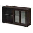 Pemberly Row MDF and Glass Kitchen Storage Cabinet with Sliding Door in Brown