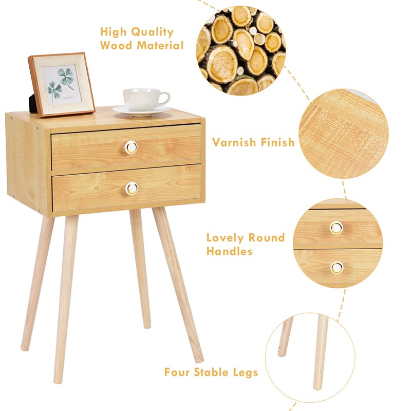 Pemberly Row MDF and Wood Nightstands with 2 Drawers in Natural (Set of 2)