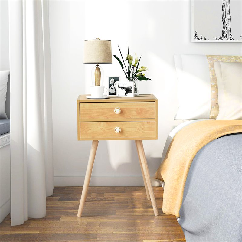 Pemberly Row MDF and Wood Nightstands with 2 Drawers in Natural (Set of 2)